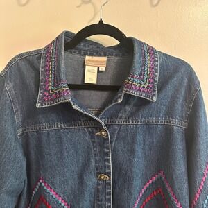 Coldwater Creek Denim Jacket‎ Embroidered Western Button Up Jean Jacket M